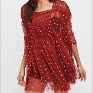 Free‎ People Saya polka dot Sheer Mesh Tulle Babydoll fairy Dress S